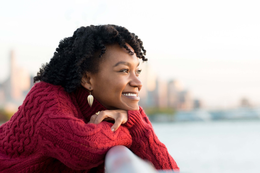 Woman smiling outside